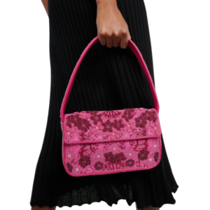 Pink Floral Beaded Shoulder Bag