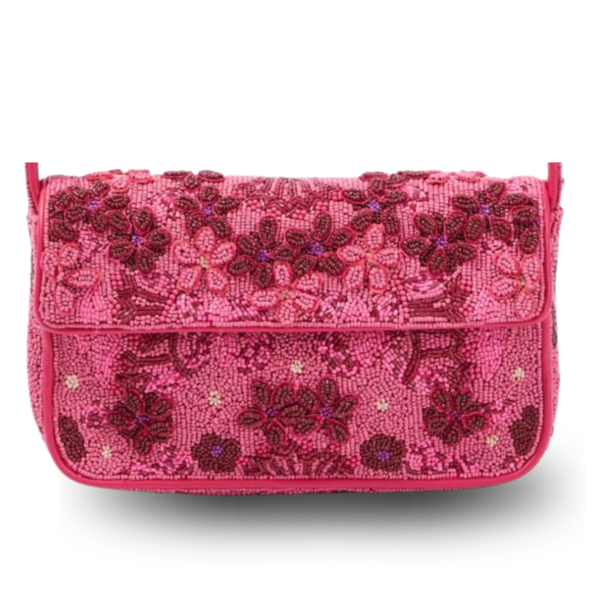 B3 Pink Floral Beaded Shoulder Bag