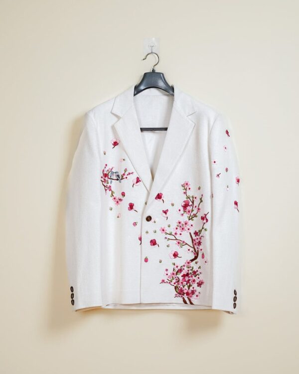Men's White Floral Embroidered Blazer