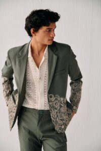 Olive Green Floral Embroidered Designer Blazer