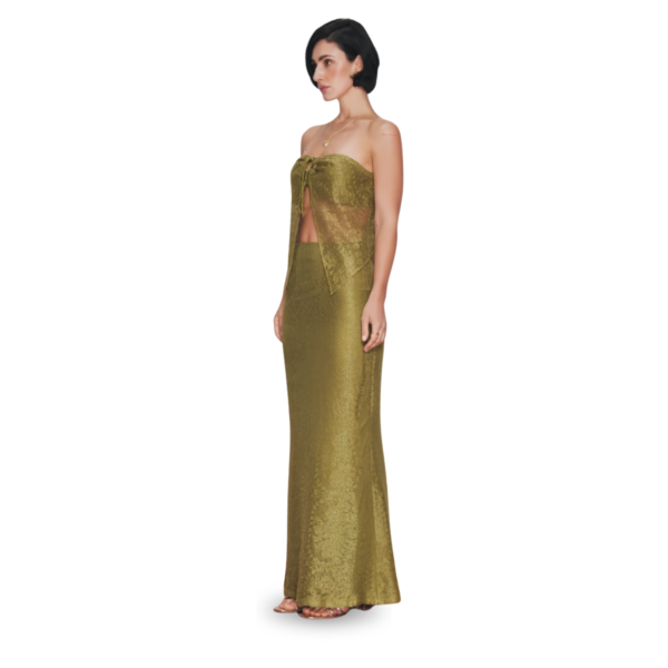 Dress A1 Olive Green Jacquard Strapless Maxi Dress