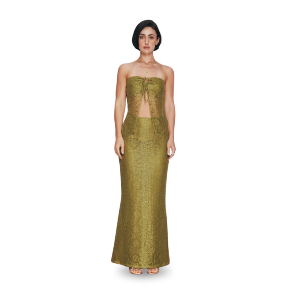 Dress A2 Olive Green Jacquard Strapless Maxi Dress