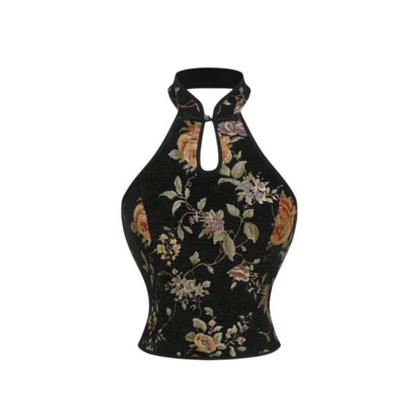 Dress C2 Black Floral Halter Neck Top