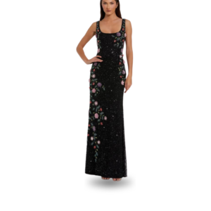 Black Floral Sequin Embellished Maxi Dress