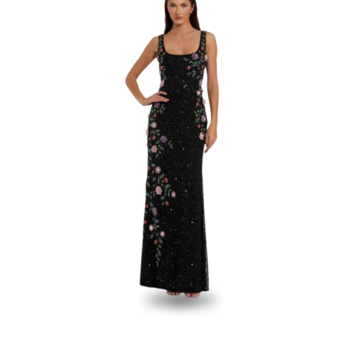 Dress D1 Black Floral Sequin Embellished Maxi Dress