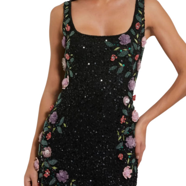 Dress E2 Black Floral Sequin Embellished Maxi Dress