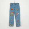 Pent-01 Light Blue Embroidered Statement Denim Jeans
