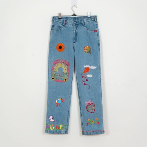 Pent-01 Light Blue Embroidered Statement Denim Jeans