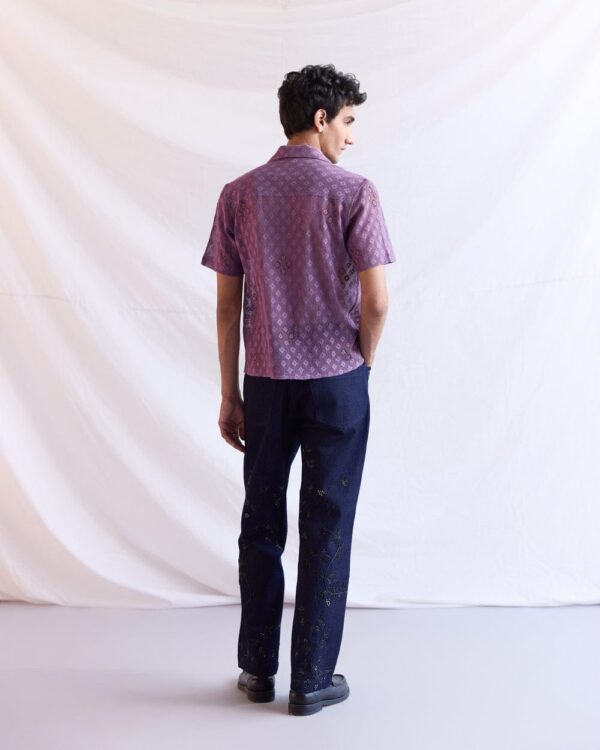 Pents-1-1 Dark Navy Floral Embroidered Straight-Leg Jeans