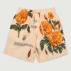 Beige Orange Floral Printed Casual Shorts