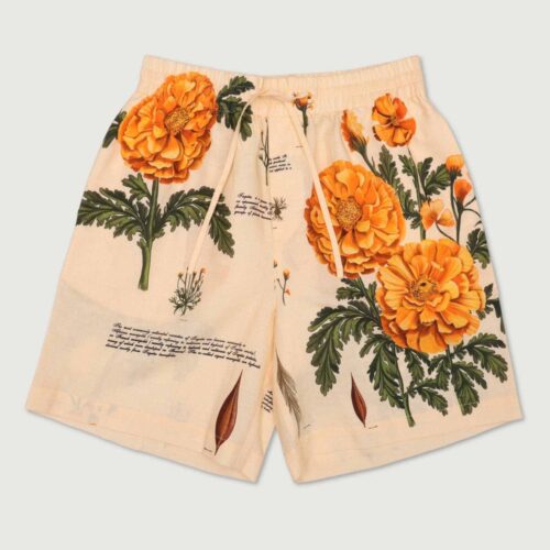 Beige Orange Floral Printed Casual Shorts