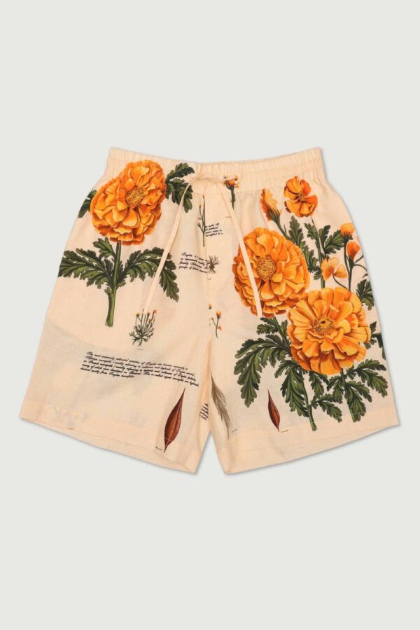 Beige Orange Floral Printed Casual Shorts