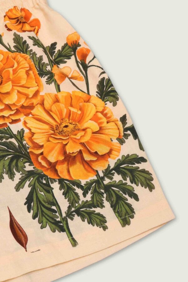 Beige Orange Floral Printed Casual Shorts
