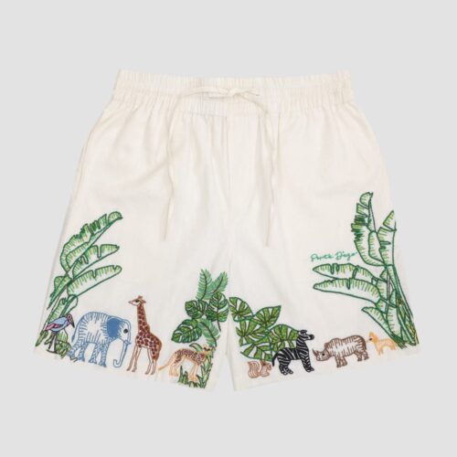 Shorts-1-2 Ivory Safari Embroidered Relaxed Shorts