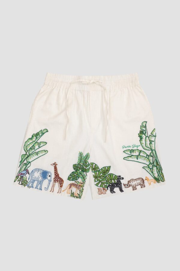 Ivory Safari Embroidered Relaxed Shorts